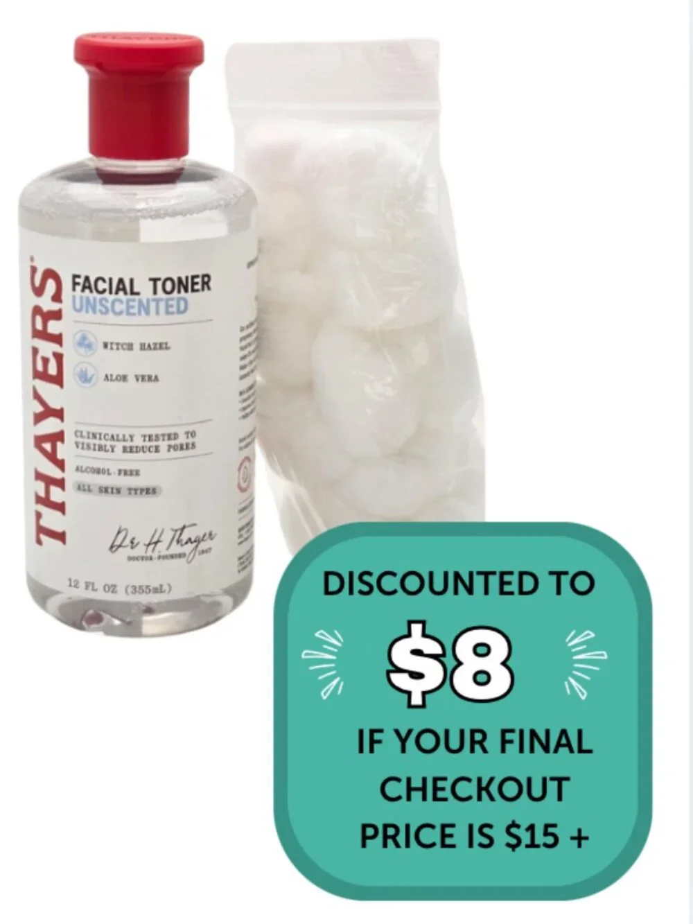 $8 When Bundled with $7 - Thayers Unscented Facial Toner + Cotton Balls